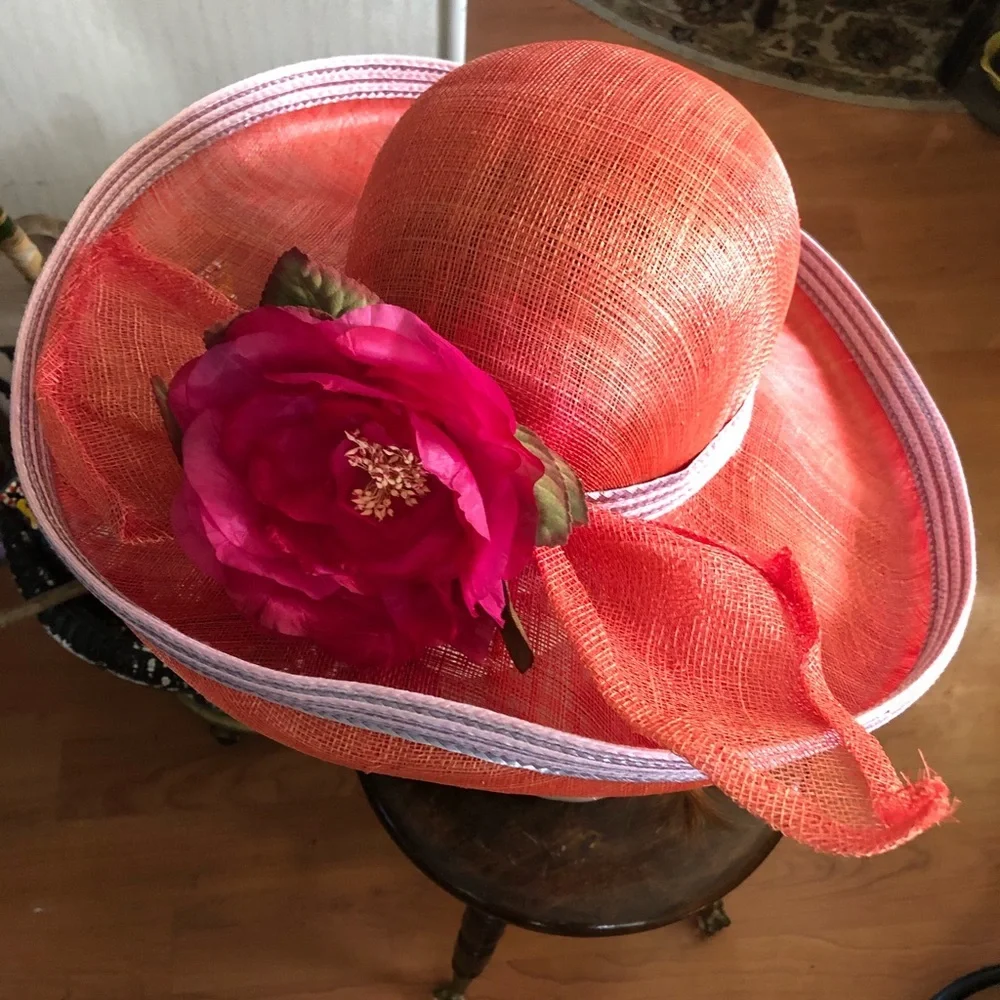 Vintage Wide Brim Red Straw Hat - Picture 7 of 10